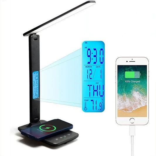 Wireless Charger Pad LED Desk Lamp Temperature Alarm
